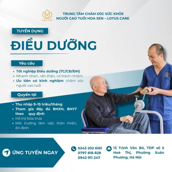 TRUNG TÂM CHĂM SÓC SỨC KHOẺ NGƯỜI CAO TUỔI HOA SEN TUYỂN DỤNG ĐIỀU DƯỠNG VIÊN (THÁNG 10/2026)